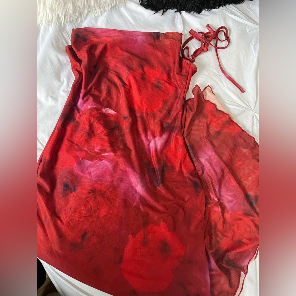 Red Floral mesh Dress